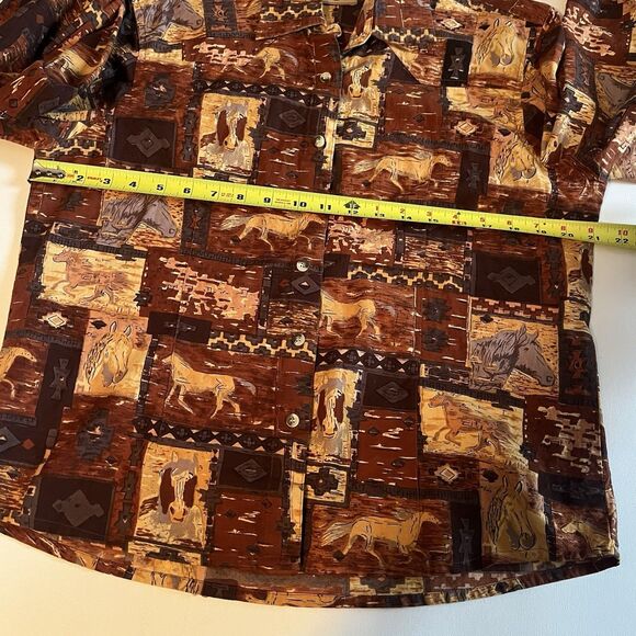 Vintage Moda Tech Western Shirt Red & Tan Horse Print All Over Womens M Cotton - Picture 10 of 12